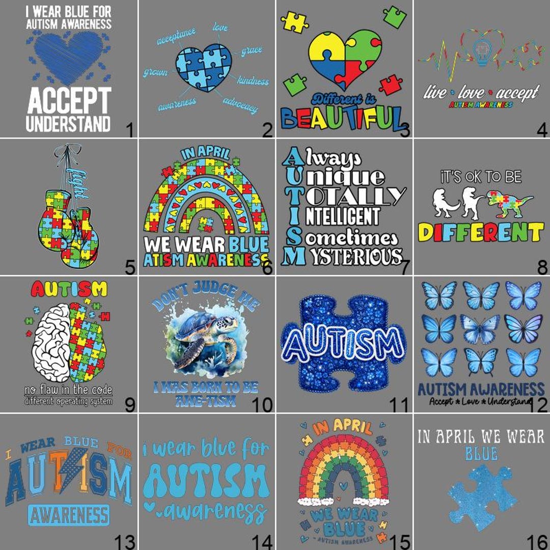 Autism Awareness, Puzzle Pieces DTF Transfer, Blue Ribbon Support ...