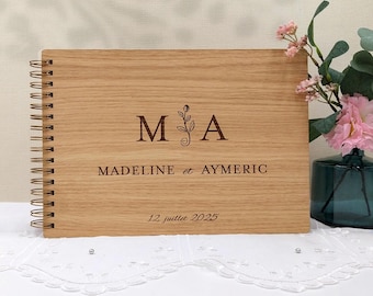 Livre D'Or Mariage Vintage Toile De Jute Avec Cœur En Bois - 70 Pages Pour Invités