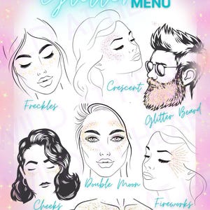 Glitter Bar Menü, Facepainting Menü, Glitter Menü, 7 Designs, 1 Download