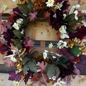 Fall Grapevine Wreath: Burgundy, Brown & Cream Flowers - Rustic Farmhouse Decor