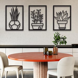 Flowers in Pot Metal Wall Art | 3 Pieces Flowers Wall Decor | Livingroom Wall Decor | Kitchen Wall Decor | Floral Wall Hanging |Gift for Mom