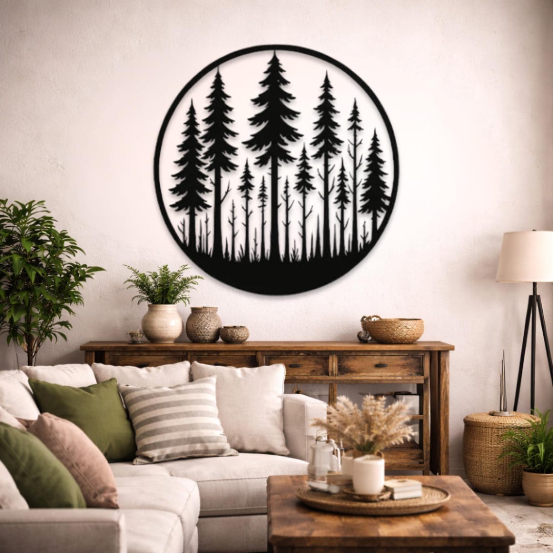 Large Pine Tree Metal Wall Art, Nature Forest Metal Decor, Rustic ...