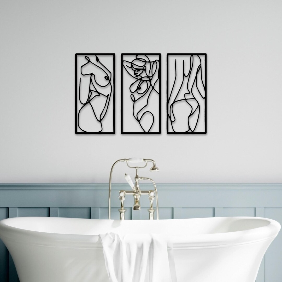 Female Body Metal Line Art Female Set of 3 Wall Hanging Decor Metal ...