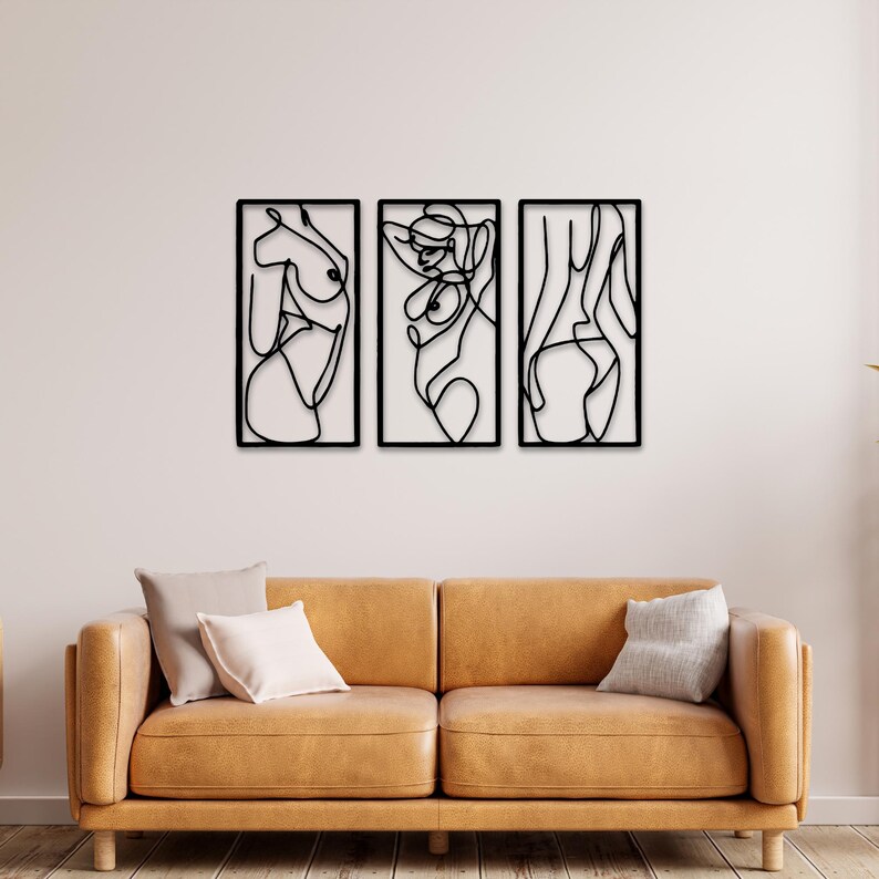 Female Body Metal Line Art Female Set of 3 Wall Hanging Decor Metal ...