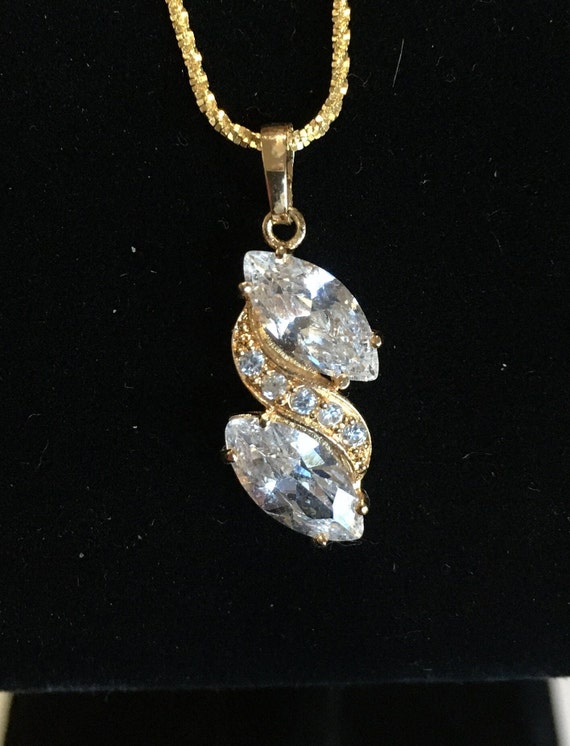 CZ and Gold Marquis Pendant