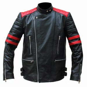 Vintage Red and Black Leather Motorcycle Jacket for Men Stylish Biker Outerwear Men Leather Jacket Biker Jacket Gift for Him