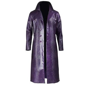 Handcrafted Purple Crocodile Texture Faux Leather Trench Coat: Joker Cosplay