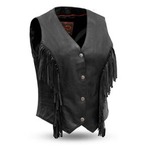 Handmade Black Leather Biker Vest with Fringes Western Cowboy Style Motorcycle Vest Perfect for Motorcycle Clubs & Fans Gift for Him