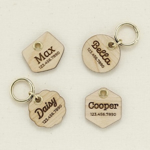 Custom Engraved Maple Pet ID Tag: Lightweight Dog & Cat Collar