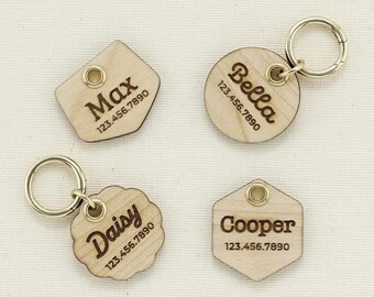 Custom Engraved Maple Dog & Cat Name Tag, Quiet Wooden Pet ID Tag – TailgotchiArt