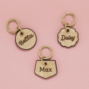 Personalized Maple Wood Pet ID Tag: Custom Dog & Cat Name Tag