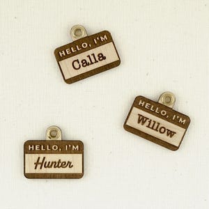 Custom Engraved Pet ID Tag: Funny &#39;Hello My Name Is&#39; Wooden Collar Tag