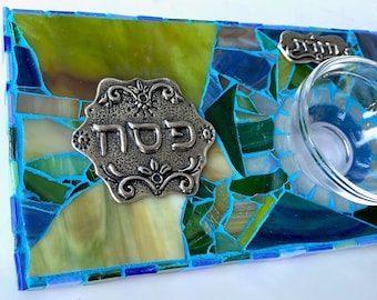 Mosaik-Seder-Teller, Pessach-Mosaikplatte, Passover-Teller, Pessach-Teller-Judaica, Passover-Tablett, Passover-Judaica-Kunst, Mosaikkunst, jüdische Geschenke