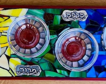 Mosaik-Seder-Teller, Pessach-Mosaikplatte, Passover-Teller, Pessach-Teller-Judaica, Passover-Tablett, Passover-Judaica-Kunst, Mosaikkunst, jüdische Geschenke