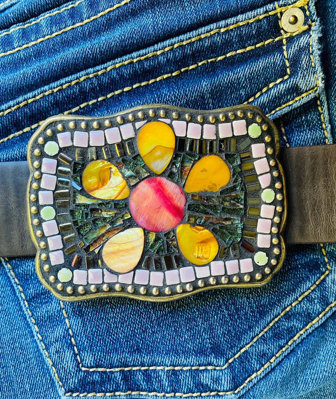 Mosaic Belt Buckle ,belt Buckle, Mosaic Design, Statement Belt Buckle