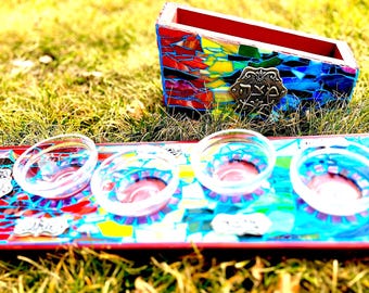 Pessach-Set, Seder-Teller und Matzah-Tablett, Hochzeitsgeschenk, Mosaik-Passahfest-Seder-Set, LGBTQ, Jejuda, Jüdisches Geschenk, Hochzeitsgeschenk, Mosaikkunst