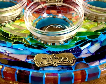 RESERVIERT für MORDOCHAI. Pessach Seder Teller, Mosaik Seder Teller, Pessach, Passahfest Jeda, jüdisches Geschenk, Hochzeitsgeschenk, Mosaikkunst