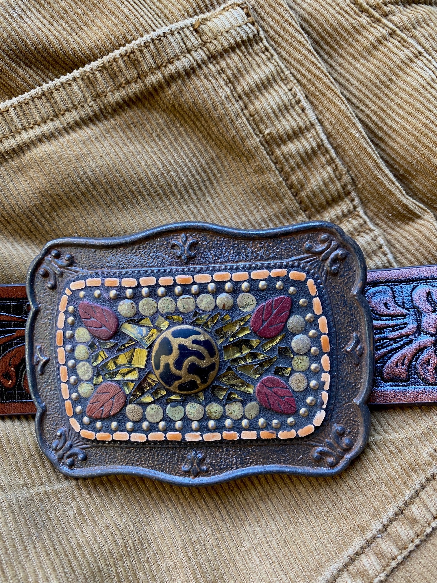 Handmade Mosaic Belt Buckle Belt Buckle / Cabochon Fun Colors / Lavender Swarovski  main image 3