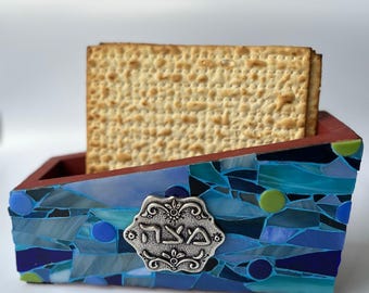 Matzah tray, Passover Matzah Tray, Passover Matzah Plate, Matzah Plate, Passover Blue color, Pesach Mosaic Art, Mosaic Art, Passover Art