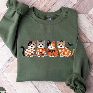 Spooky Cats Halloween Sweatshirt, Cute Pumpkin Cat Crewneck, Spooky Season Gift for Cat Lover, Black Cat Hoodie, Halloween Gift