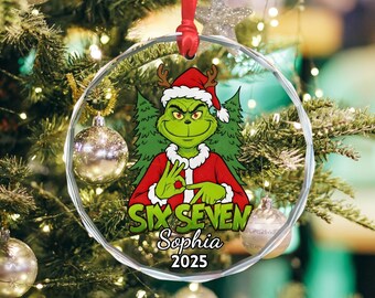 Personalized Six Seven Ornament 2026, Funny 67 Meme Glass Christmas Keepsake, Custom Name Gift