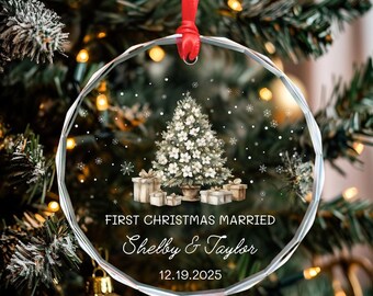 First Christmas Married Ornament, Personalized Newlywed Holiday Gifts, Wedding Couple Keepsake