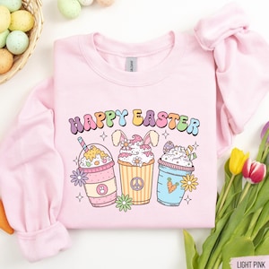 Frohe Ostern Kaffee Sweatshirt, Osterhase Shirt, fröhliche Ostern Shirt, lustige Ostern Shirt, Ostern Kaffee Shirt, süßes Ostern Shirt, Ostergeschenke