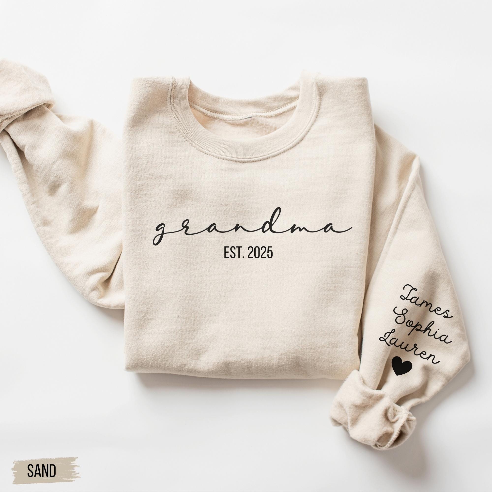 Custom Grandma Sweatshirt: Grandkids Names on Sleeve, Personalized Gramma Hoodie