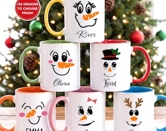 Personalized Christmas Mug, Custom Name Snowman Face Mugs, Hot Cocoa  Family Christmas Gift