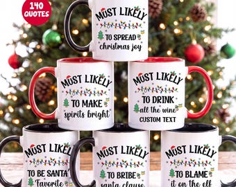 Christmas Most Likely To Mugs, Personalized Christmas White Elephant Gag Gift Exchange, Funny Xmas Party Favors