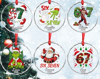 Personalized Six Seven Ornament 2026, Funny 67 Meme Christmas Ornaments, Holiday Glass Xmas Decor