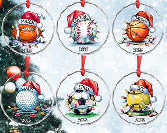 Personalized Sports Ornament 2026, Custom Name Glass Christmas Ornament, Sport Xmas Keepsake