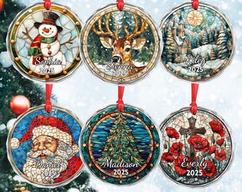 Custom Christmas Glass Ornament 2026, Snowman Santa Deer Tree Decoration, Xmas Keepsake