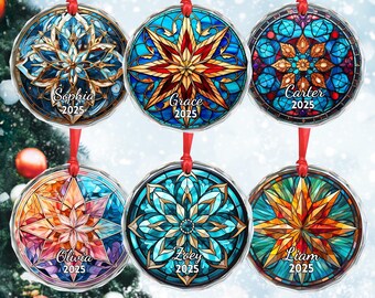 Personalized Snowflake Glass Ornament, Custom Name Holiday Tree Decoration, Keepsake