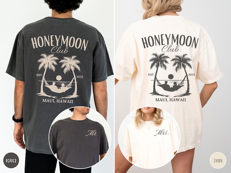 ☔️Shower gift: Custom Mr and Mrs Shirts,Couples Honeymoon Club Shirt, Just Married Shirt,Couples Matching Comfort Colors® Shirt,Christmas Gift For Newlywed