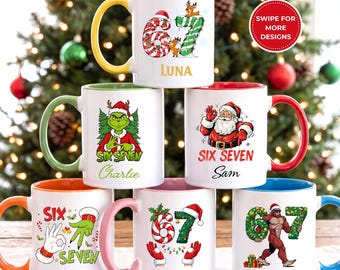 Personalized Funny Six Seven Mug, 67 Meme Christmas Mugs, Funny Gen Alpha Gift,  Secret Santa Gifts
