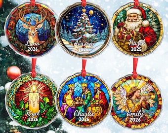 Personalized Stained Glass Style Christmas Ornament 2026, Custom Name Holiday Keepsake, Family Christmas Gift