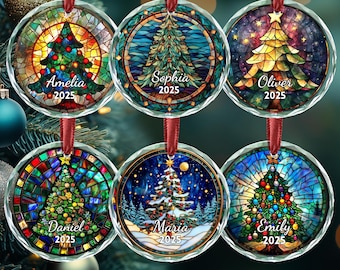 Personalized Stained Glass Tree Christmas Ornament 2026, Custom Family Holiday Keepsake, Xmas Decor