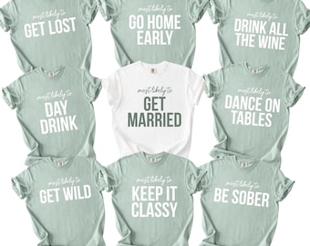 Comfortkleuren bruidsfeestshirts, meest waarschijnlijk op vrijgezellenshirt, grappig op maat gemaakt bijpassend T-shirt
