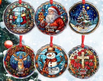 Personalized Glass Christmas Ornament 2026, Santa Snowman Tree Decoration, Xmas Family Keepsake