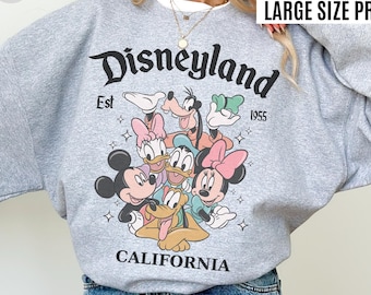 Retro Disneyland Mickey and Friends Sweater, Est 1955 Disneyland Graphic Shirt, Vintage Disney Vacation Sweatshirt, Disney Characters Shirt