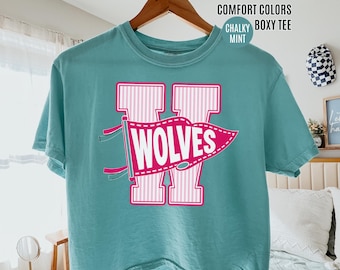 Custom School Mascot Comfort Colors® Boxy Tee, Gingham Varsity Letter Graphic Crop Top, Game Day Team Cropped, Back To School Gift Design
