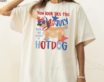 Comfort Colors® Funny 4th of July Hotdog Dog Shirt, Dachshund Patriotic T-Shirt, Red White Blue Shirt, Fourth Of July Tee, Independence Day