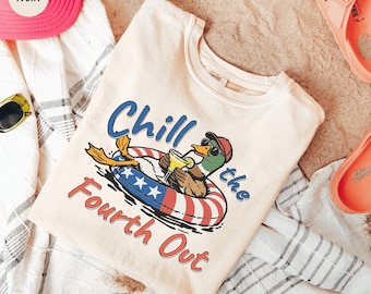 Comfort Colors® Chill The Fourth Out Goose Shirt, Funny Duck 4th of July T-Shirt, Patriotic Summer Tee, Drinking Goose 4th Of July T-Shirt