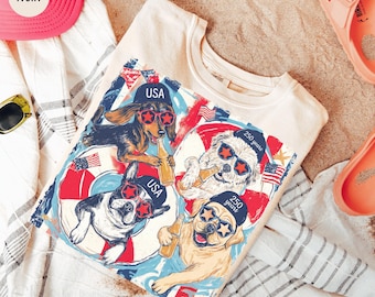 Comfort Colors® Funny 4th of July Dogs Shirt, American Dogs 4th Of July Tee, 250th Anniversary USA Shirt, Independence Day Patriotic Dog Tee