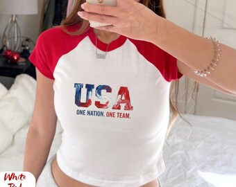 USA Soccer Baby Tee, Matching Soccer Nation Teams Outfit, Women's Soccer Baby Tee, American Girl Gift, Y2K America Tee, Soccer Gift For Her
