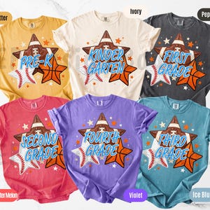 Comfort Colors® Sport-Shirt-Set, Schulanfangs-Shirt für Herbst, Football, Basketball und Baseball, Sport-Shirt für verschiedene Klassenstufen, Lehrer-Team-Shirt