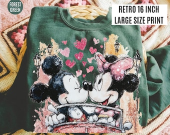 Retro Valentine Disney Sweatshirt, Mickey Minnie Love Shirt, Valentine Couple Disney Sweater, Mouse And Friends Character, Disney Lover Gift