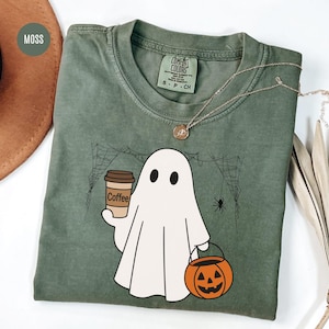 Halloween Ghost Coffee Shirt, Comfort Colors Cute Ghost Halloween Shirt, Funny Halloween Ghost Shirt, Coffee Lover Halloween Tee, Ghost Tee