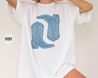 Camisa vaquera Comfort Colors: camiseta gráfica con botas vaqueras vintage